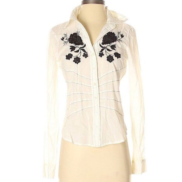 Tom K Nguyen Vintage Boho Floral Embroidered Western Style Shirt Sz 2/S NEW - Picture 1 of 3